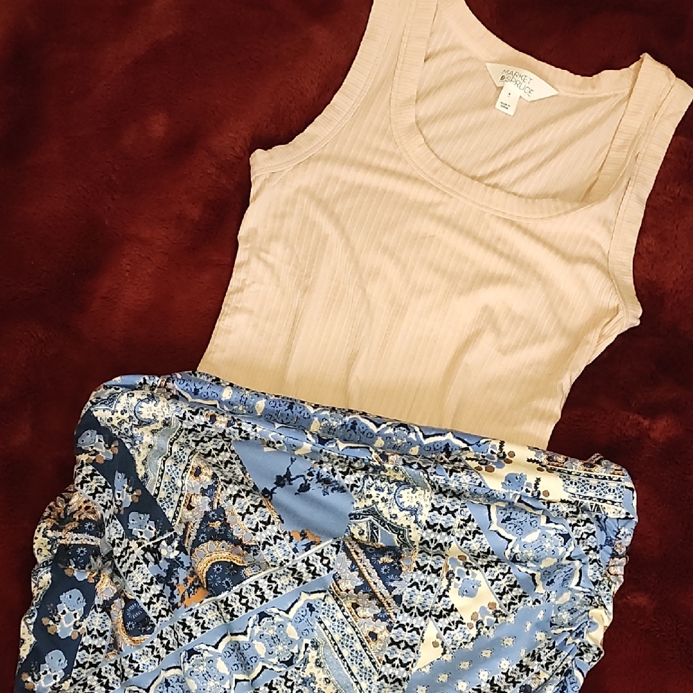 Free People Blue and Beige Patterned Fabric